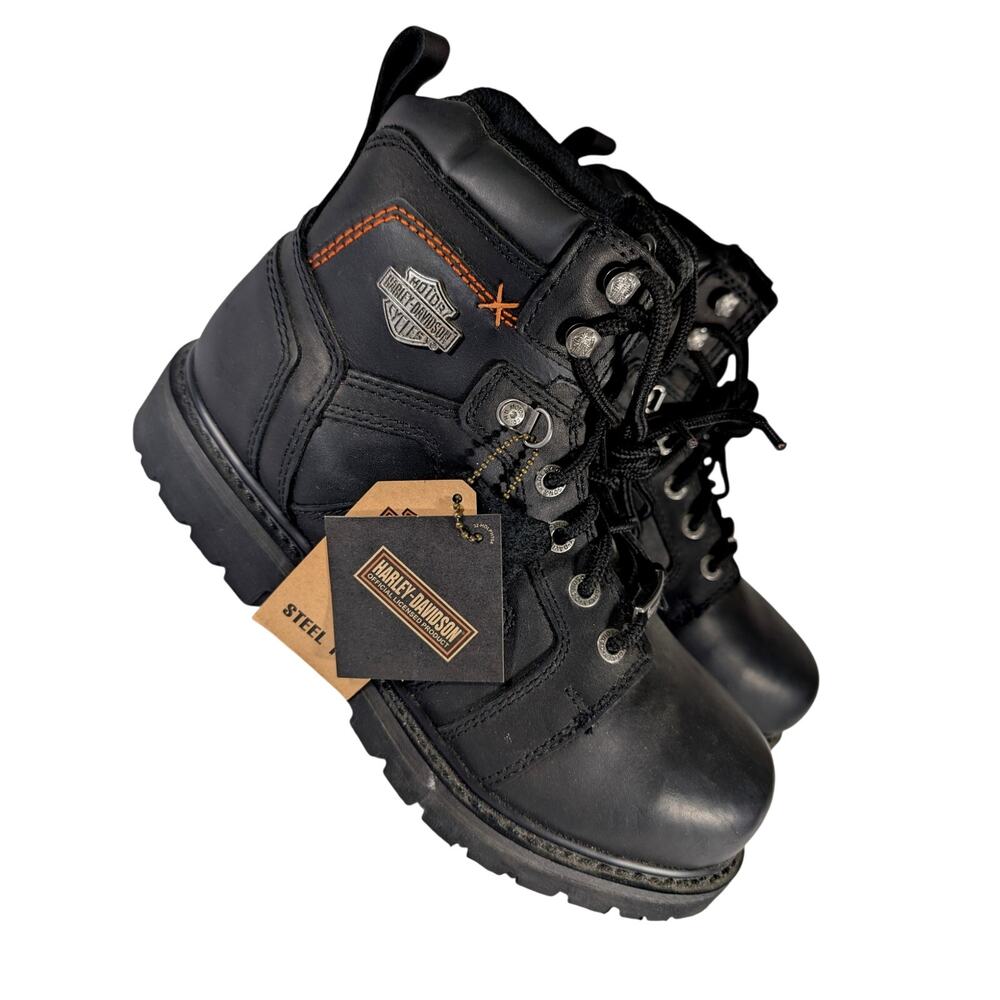 NWT! HARLEY DAVIDSON! BLACK GENUINE LEATHER STEEL TOED HEAVY ANKLE BOOTS! SZ 10M